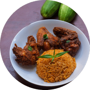 Jollof Rice and Sauce with Chicken or Beef