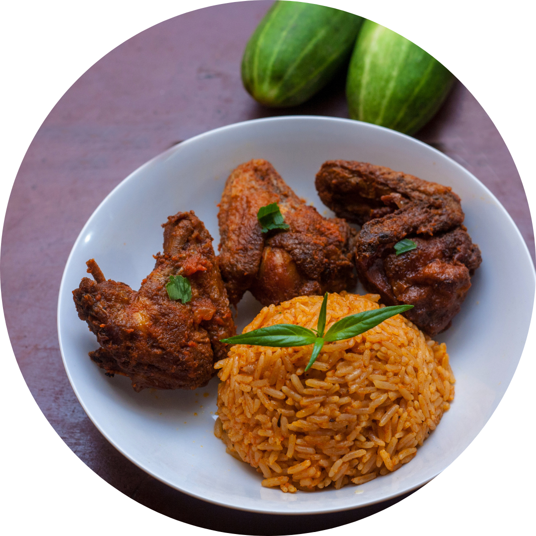 Jollof Rice and Sauce with Chicken or Beef