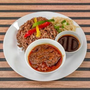 Wakye (rice & beans) and Sauce with Chicken or Beef